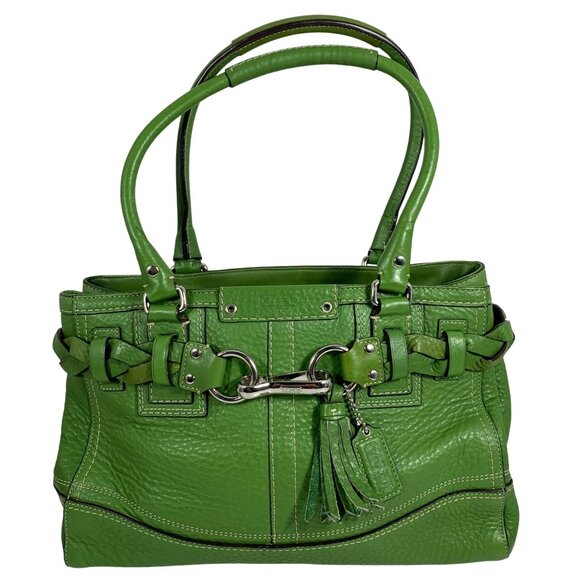 COACH Hamilton F13084 Green Leather Braided Belt Zip Top Shoulder Bag + Tag/Fob - Picture 1 of 13
